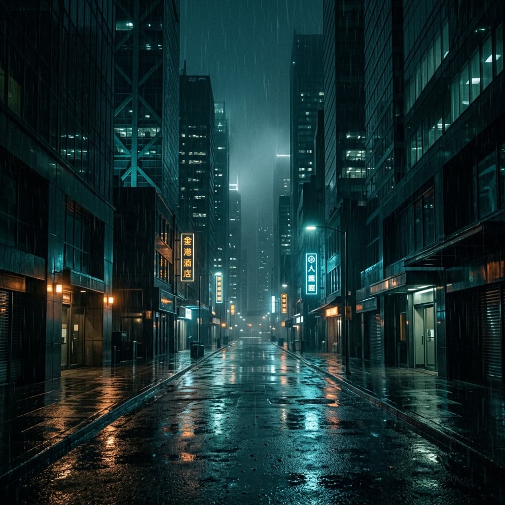 Dunkle Industrieumgebung mit futuristischer Lichtstimmung